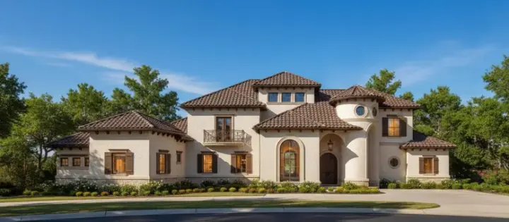 Mediterranean house plans 19-160 - front exterior, 4,845 sq ft, 4 bed, 3 bath house plans | Monster House Plans