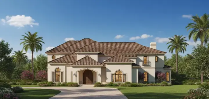 Mediterranean house plans 19-1603 - front exterior, 5,919 sq ft, 5 bed, 6 bath house plans | Monster House Plans
