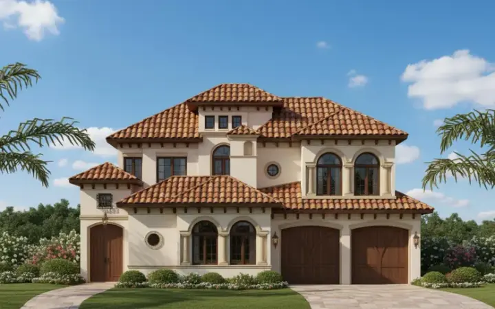 Tuscan house plans 19-1605 - front exterior, 4,104 sq ft, 4 bed, 4 bath house plans | Monster House Plans