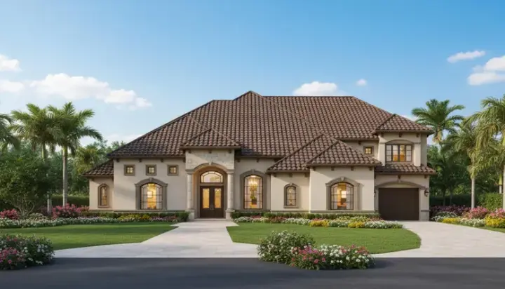 Mediterranean house plans 19-161 - front exterior, 6,200 sq ft, 5 bed, 5 bath house plans | Monster House Plans