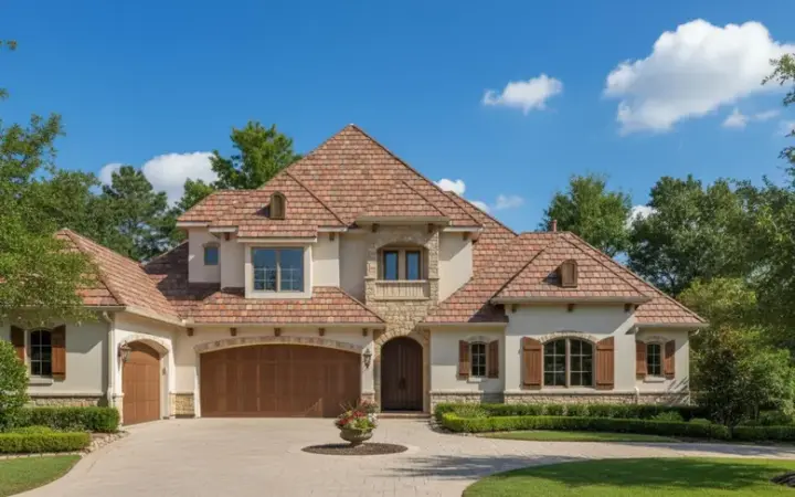 Tuscan house plans 19-1632 - front exterior, 3,549 sq ft, 3 bed, 3 bath house plans | Monster House Plans