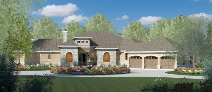 Mediterranean house plans 19-1695 - front exterior, 6,047 sq ft, 3 bed, 3 bath house plans | Monster House Plans