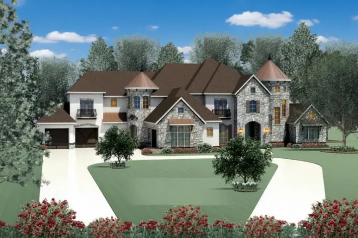 European house plans 19-1697 - front exterior, 6,957 sq ft, 5 bed, 6 bath house plans | Monster House Plans