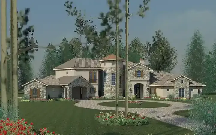 Tuscan house plans 19-1704 - front exterior, 9,629 sq ft, 5 bed, 5 bath house plans | Monster House Plans