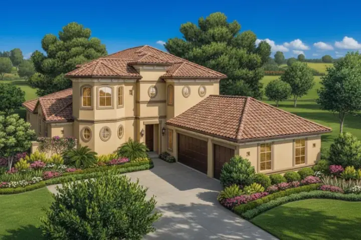 Mediterranean house plans 19-1723 - front exterior, 3,518 sq ft, 4 bed, 3 bath house plans | Monster House Plans