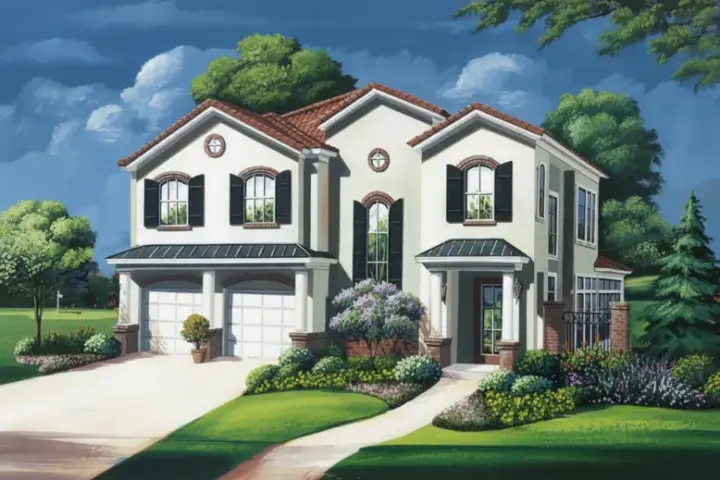 Tuscan house plans 19-1734 - front exterior, 3,070 sq ft, 3 bed, 3 bath house plans | Monster House Plans
