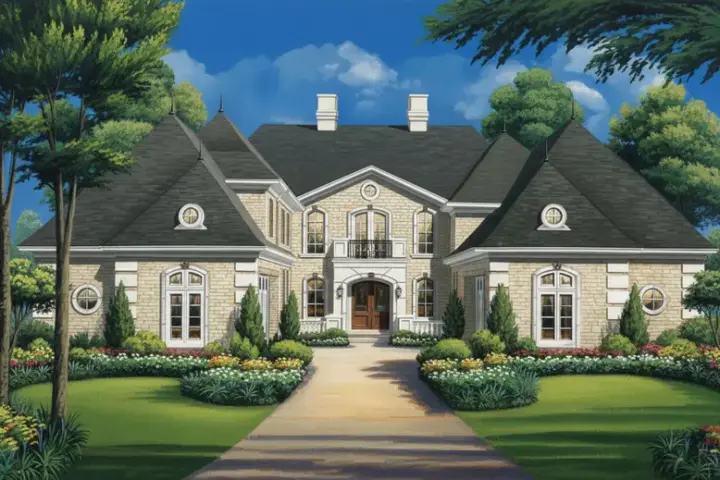 French Country house plans 19-1751 - front exterior, 5,827 sq ft, 5 bed, 5 bath house plans | Monster House Plans