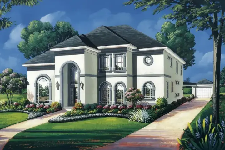 Mediterranean house plans 19-1759 - front exterior, 3,967 sq ft, 4 bed, 3 bath house plans | Monster House Plans