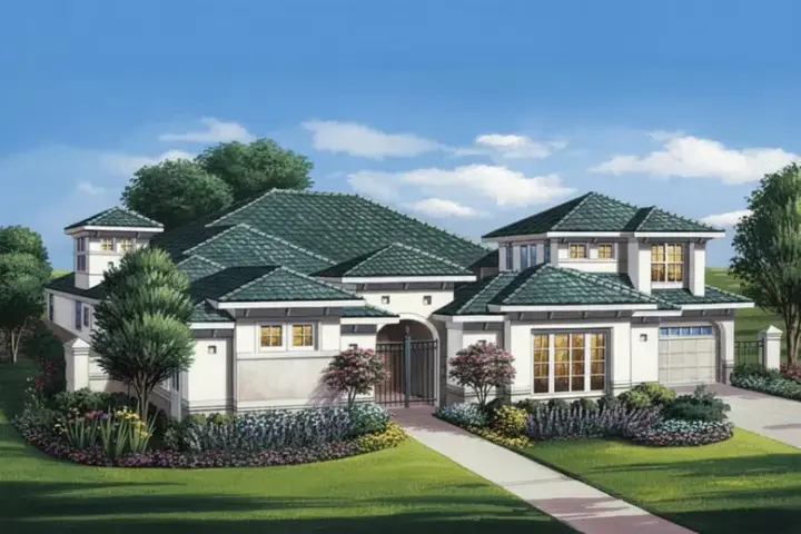 Mediterranean house plans 19-1762 - front exterior, 3,957 sq ft, 3 bed, 3 bath house plans | Monster House Plans