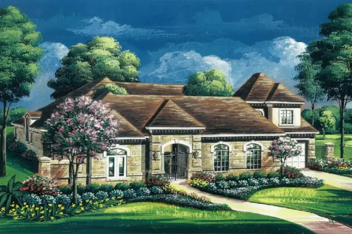 European house plans 19-1765 - front exterior, 3,710 sq ft, 3 bed, 3 bath house plans | Monster House Plans
