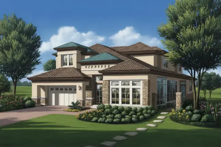 Tuscan house plans 19-1767 - front exterior, 3,551 sq ft, 5 bed, 4 bath house plans | Monster House Plans