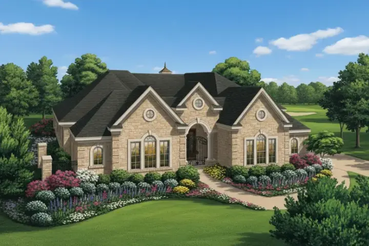 European house plans 19-1772 - front exterior, 4,321 sq ft, 4 bed, 4 bath house plans | Monster House Plans
