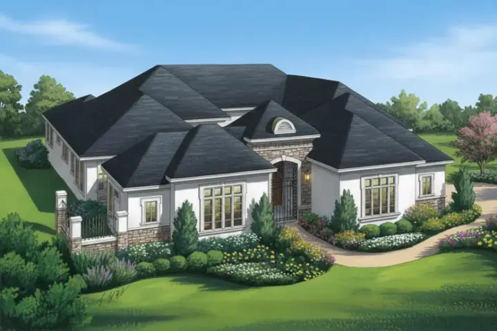 European house plans 19-1773 - front exterior, 4,321 sq ft, 4 bed, 4 bath house plans | Monster House Plans
