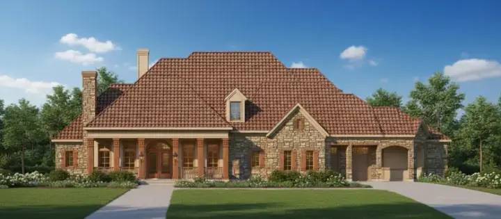 Country house plans 19-1799 - front exterior, 4,697 sq ft, 4 bed, 4 bath house plans | Monster House Plans