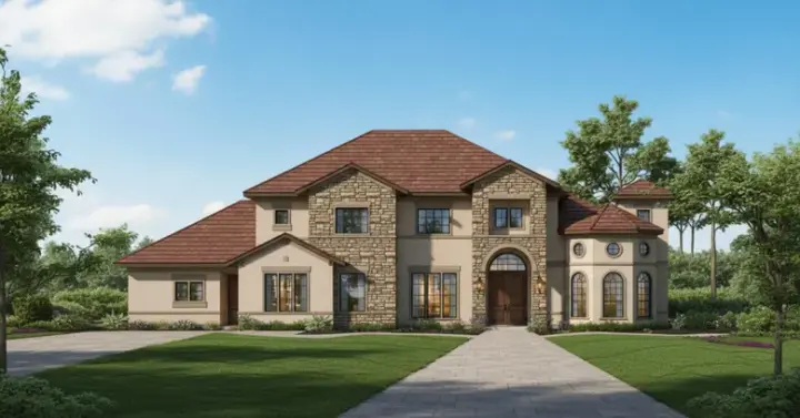 Tuscan house plans 19-1819 - front exterior, 4,716 sq ft, 5 bed, 4 bath house plans | Monster House Plans