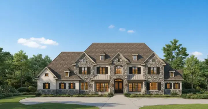Tuscan house plans 19-1853 - front exterior, 5,485 sq ft, 5 bed, 5 bath house plans | Monster House Plans