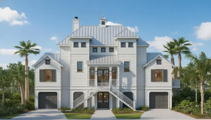Coastal house plans 19-1887 - front exterior, 3,340 sq ft, 4 bed, 4 bath house plans | Monster House Plans