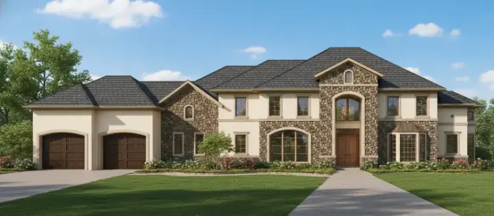 European house plans 19-202 - front exterior, 5,465 sq ft, 5 bed, 4 bath house plans | Monster House Plans