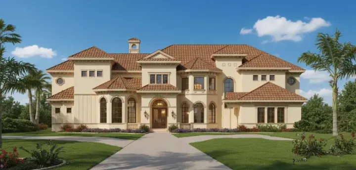 Mediterranean house plans 19-203 - front exterior, 8,362 sq ft, 7 bed, 6 bath house plans | Monster House Plans