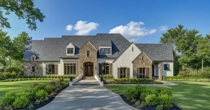 European house plans 19-204 - front exterior, 4,523 sq ft, 4 bed, 3 bath house plans | Monster House Plans