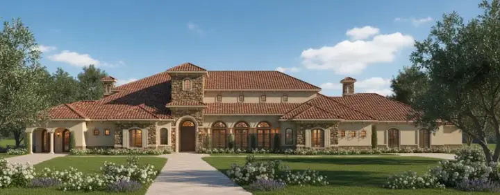 Tuscan house plans 19-205 - front exterior, 8,285 sq ft, 4 bed, 4 bath house plans | Monster House Plans