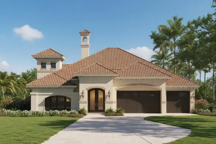 Mediterranean house plans 19-215 - front exterior, 3,023 sq ft, 3 bed, 2 bath house plans | Monster House Plans