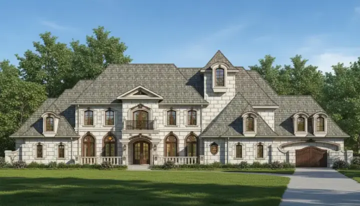 European house plans 19-218 - front exterior, 7,157 sq ft, 5 bed, 6 bath house plans | Monster House Plans