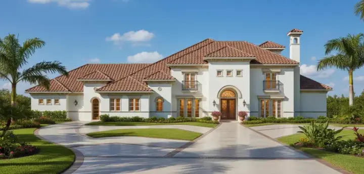 Mediterranean house plans 19-228 - front exterior, 6,508 sq ft, 5 bed, 5 bath house plans | Monster House Plans