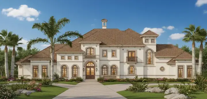 Mediterranean house plans 19-229 - front exterior, 7,250 sq ft, 5 bed, 5 bath house plans | Monster House Plans