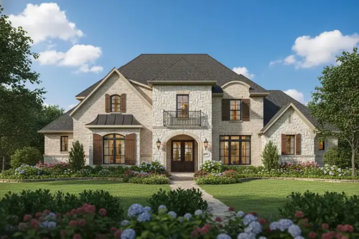 European house plans 19-237 - front exterior, 3,479 sq ft, 4 bed, 2 bath house plans | Monster House Plans
