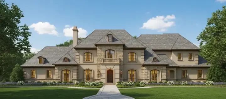 European house plans 19-250 - front exterior, 5,470 sq ft, 4 bed, 5 bath house plans | Monster House Plans