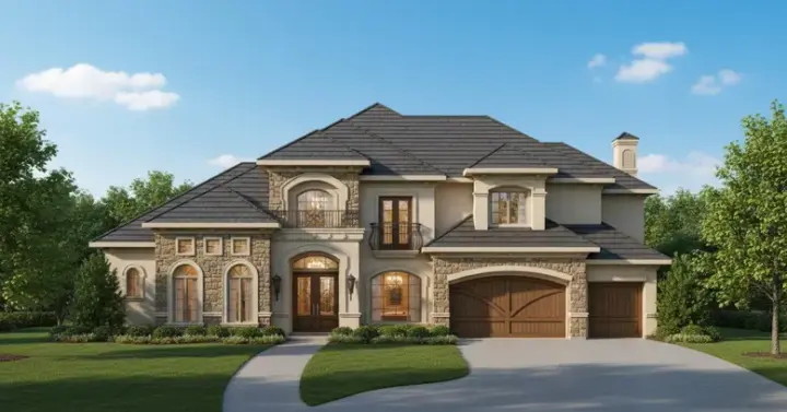 European house plans 19-252 - front exterior, 5,296 sq ft, 5 bed, 4 bath house plans | Monster House Plans