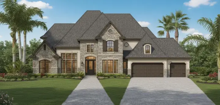 Tuscan house plans 19-256 - front exterior, 4,536 sq ft, 5 bed, 4 bath house plans | Monster House Plans