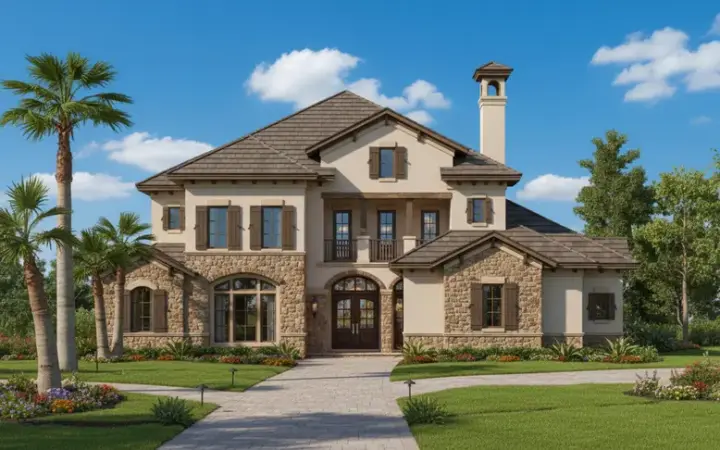 Mediterranean house plans 19-261 - front exterior, 3,993 sq ft, 5 bed, 4 bath house plans | Monster House Plans