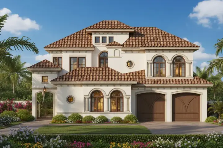 Mediterranean house plans 19-263 - front exterior, 3,683 sq ft, 4 bed, 4 bath house plans | Monster House Plans