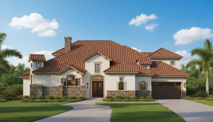 Mediterranean house plans 19-264 - front exterior, 4,864 sq ft, 4 bed, 4 bath house plans | Monster House Plans