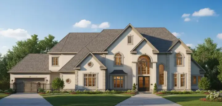 European house plans 19-270 - front exterior, 7,202 sq ft, 4 bed, 4 bath house plans | Monster House Plans