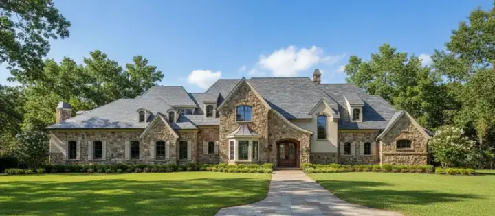 French Country house plans 19-271 - front exterior, 5,470 sq ft, 4 bed, 5 bath house plans | Monster House Plans