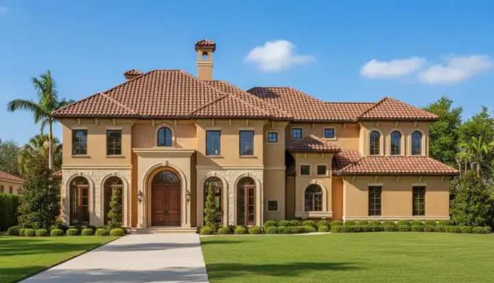 Mediterranean house plans 19-283 - front exterior, 4,382 sq ft, 4 bed, 6 bath house plans | Monster House Plans