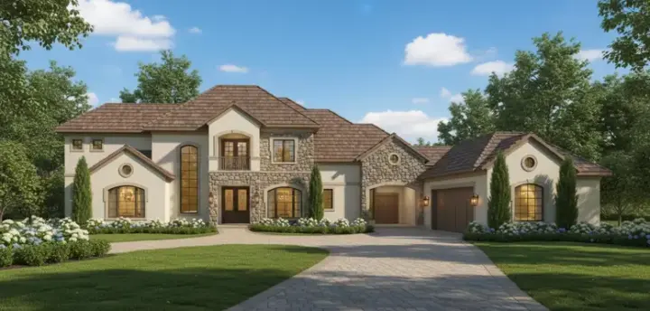 Tuscan house plans 19-287 - front exterior, 4,380 sq ft, 5 bed, 3 bath house plans | Monster House Plans