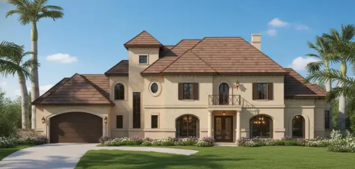 European house plans 19-290 - front exterior, 4,146 sq ft, 4 bed, 3 bath house plans | Monster House Plans