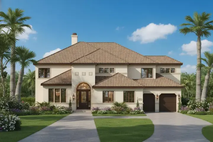 Mediterranean house plans 19-295 - front exterior, 4,436 sq ft, 6 bed, 4 bath house plans | Monster House Plans