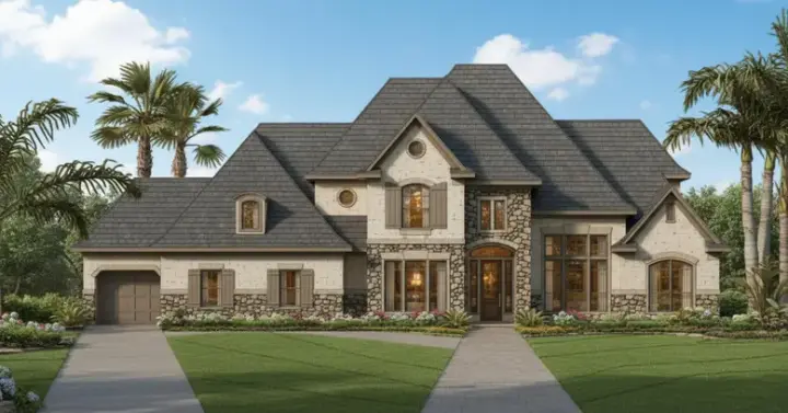 French Country house plans 19-301 - front exterior, 4,662 sq ft, 5 bed, 4 bath house plans | Monster House Plans