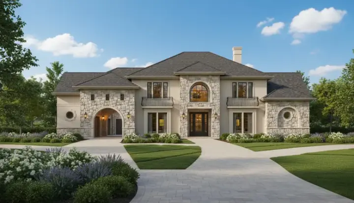 Tuscan house plans 19-326 - front exterior, 4,432 sq ft, 4 bed, 3 bath house plans | Monster House Plans
