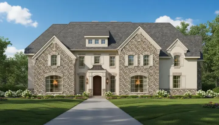 European house plans 19-332 - front exterior, 4,468 sq ft, 4 bed, 3 bath house plans | Monster House Plans