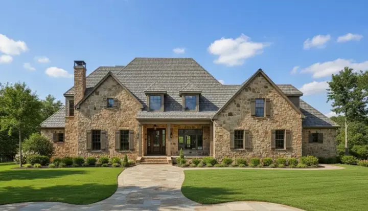 French Country house plans 19-348 - front exterior, 5,699 sq ft, 5 bed, 6 bath house plans | Monster House Plans