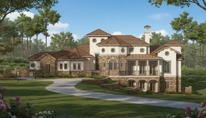 Mediterranean house plans 19-367 - front exterior, 4,607 sq ft, 4 bed, 4 bath house plans | Monster House Plans