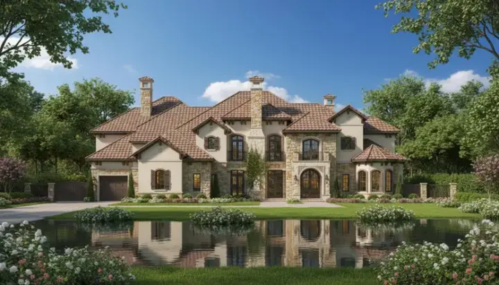 French Country house plans 19-372 - front exterior, 7,649 sq ft, 5 bed, 6 bath house plans | Monster House Plans