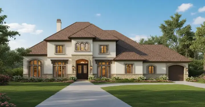 Mediterranean house plans 19-381 - front exterior, 4,548 sq ft, 4 bed, 4 bath house plans | Monster House Plans