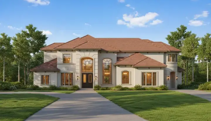 Mediterranean house plans 19-385 - front exterior, 5,694 sq ft, 5 bed, 5 bath house plans | Monster House Plans